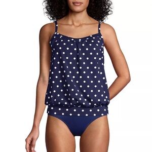 Lands' End Blouson Tankini Polka Dot Swim Top